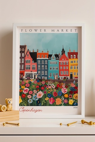 Kopenhag Danimarka Çerçeveli Tablo Seyahat Severlere Salon Ve Ofis İçin Estetik Duvar Dekoru Travel Flower Market