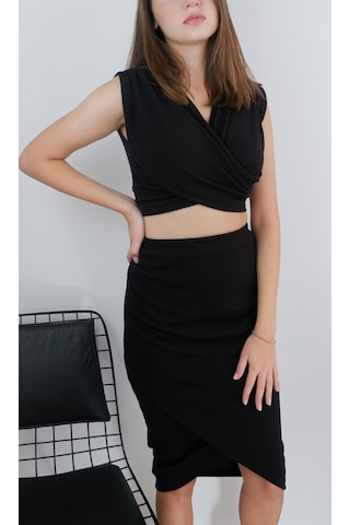 Mois Atelier Siyah Etek Crop İkili Takım, Tasarım, Hediye, Büyük Beden Siyah
