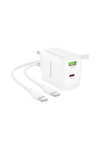 Borofone Bn30 Fuente Pd45w Tip-c + Qc 3.0 Usb Şarj Cihazı 1m Tip-c Tip-c Kablosu, Ab Fişi Beyaz Beyaz
