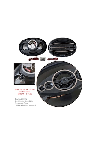 Carub Oval Hoparlör Kapaklı 16x22cm 6x9" 1000w 5 Çıkışlı 2li Set 1 Adet