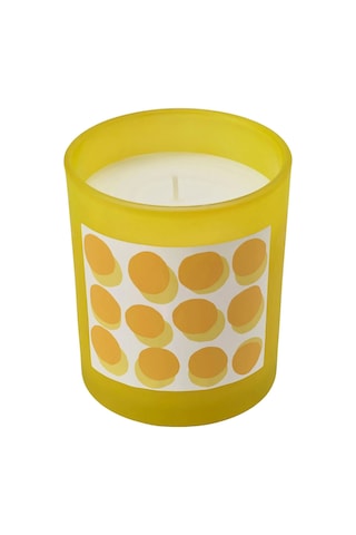 Ikea Svartoxbar Cam Kaplı Kokulu Mum 10 X 10 Cm Mimoza Sarı - Açık Sarı