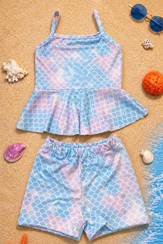 Esila Kids Kız Çocuk Puantiyeli Etekli Mayo Takımı Pembe-mavi