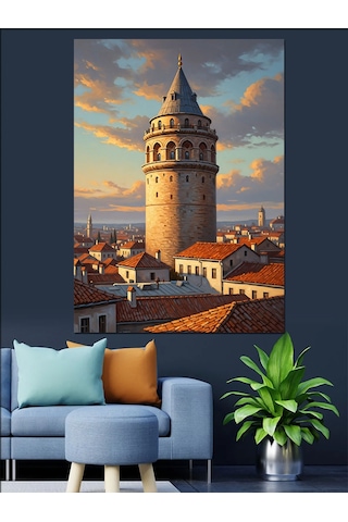 Ahşap Tablo Galata Kulesi Ve İstanbul Şehri
