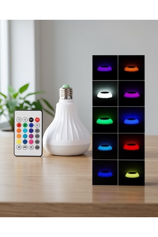 Kumandalı Rgb Led Ampul Bluetooth Hoparlör E27 12w Renkli