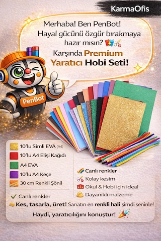 Yaratıcı Hobi Seti A4 Simli Eva, Eva, Keçe, Elişi Kağıdı, Şönil Okul & Etkinlik Seti