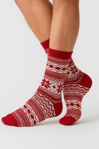 Plus Scorpion Erkek Yılbaşı Soket Çorap Pamuklu, Desenli, Sıcak Tutan Noel Temalı 40-45 Numara Kırmızı