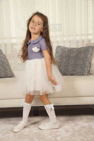 Tütü Etekli Bebe Yaka Modelli Özel Gün Ve Geceler İçin Kız Çocuk Tüllü Elbise Laci-beyaz Lacivert - Beyaz
