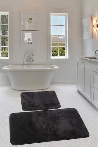 Relax Siyah Köşeli 60x100 + 50x60 Cm 2'li Pufidik Banyo Paspası S Siyah