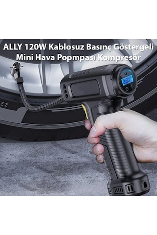 Ally 120w Kablosuz Basınç Göstergeli Mini Hava Popmpası Kompresör