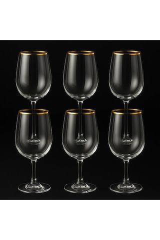Kristal Ayaklı Bardak Altın Yaldızlı 350 Ml 6 Adet Şeffaf