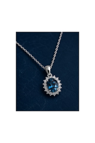 14 Ayar Altın London Blue Taşlı Pırlanta Kolye 1,98 Gr