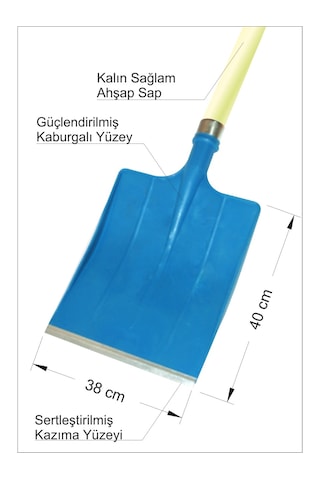 Hafif Sağlam Plastik Güçlendirilmiş Çeneli Saplı 38x40 Cm. Plastik Kar Küreme Küreği Kürek Ağırlığa Dayanıklı Güçlendirilmiş Tasarım