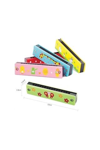 Ahşap Mızıka Renkli Desenli Çocuk Mızıka Renkli Mızıka 16 Delikli Çift Sıralı Mızıka 3 Adet