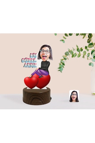 Kişiye Özel En Güzel Anne Karikatürlü Dekoratif 3D Biblo Led Işık