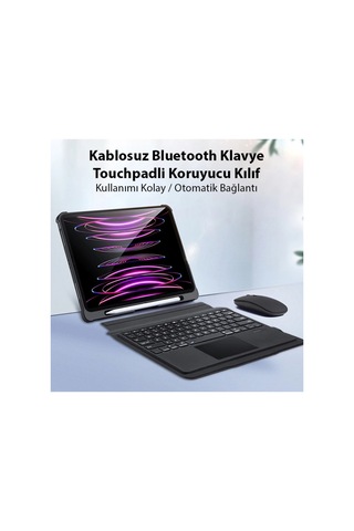 Dux Ducis Apple Uyumlu iPad Pro 12.9 2022/2021/2020 Sk Series Kablosuz Bluetooth Klavye Touchpad - Hs08377424-3 Siyah Arka Kapak