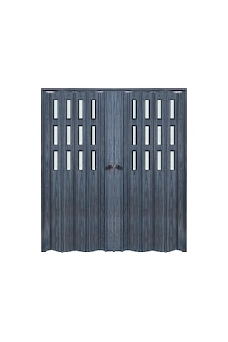 Faran Dekorasyon 170 x 215 Antrasit Renk Camlı Çift Açılım Pvc Akordiyon Kapı - FRNAKMODEL-0-152