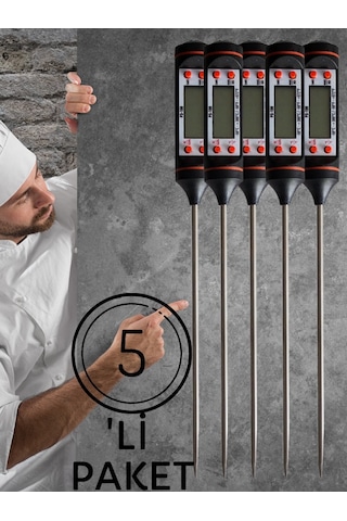 5 Adet Siyah Renk Dijital Gıda Yemek Termometresi Yemek Isı Ölçer