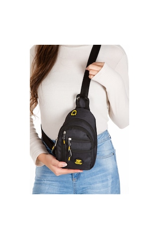 Newish Polo Keten Kumaş Usb Kulaklık Çıkışlı Fermuarlı Göğüs Ve Omuz Çantası 16x22cm New120- Siyah - Sarı