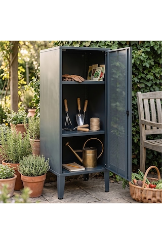Alfahome Ziglat Serisi Kilitli Metal Home Office Dolabı %70 Perfore Kapaklı Antrasit Gri Ral 7016 450x940x450 Mm Gri-beyaz