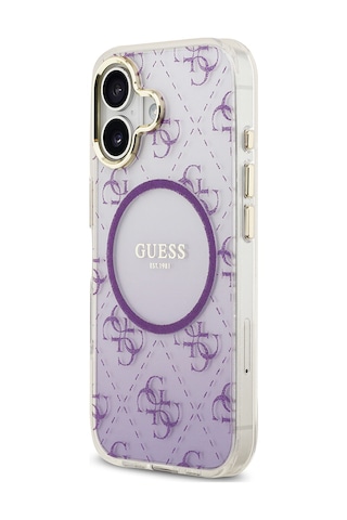 Apple Uyumlu iPhone 17 Kılıf Guess Lisanslı M-safe Özellikli 4g Desenli Simli Silikon Kapak Mor Mor