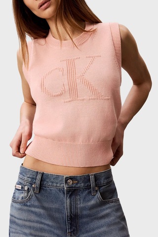 Calvin Klein % 100 Pamuk Dokulu Logo Monogramlı Süveter Lv047g321g4tj Bayan Süveter Lv047g321g 4tj Şeftali