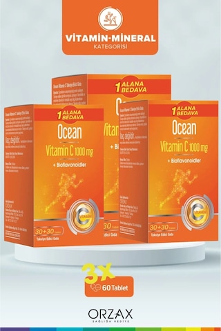 Ocean Vitamin C 1000mg 30+30 Tablet 1 Alana 1 Bedava 60 Tablet 3lü Paket
