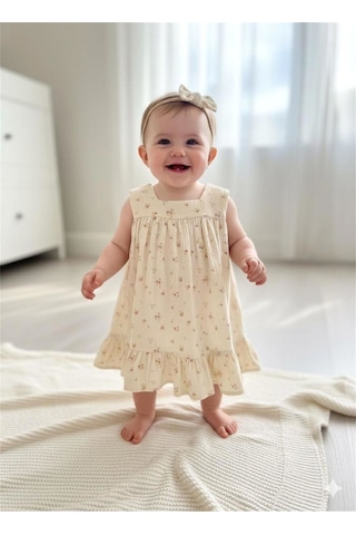Baby Kız Bebek Rose Dream Theme Müslin Elbise Krem 55086 Krem