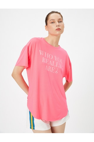 Koton Oversize Spor Tişört Slogan Baskılı Bisiklet Yaka Kısa Kollu Neon Pembe 4wak10121nk Neon Pembe