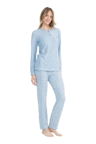 U.S. Polo Assn. U.s. Polo Assn. 17099 Kadın Mavi Uzun Kollu Yuvarlak Yaka Patlı Pijama Takım