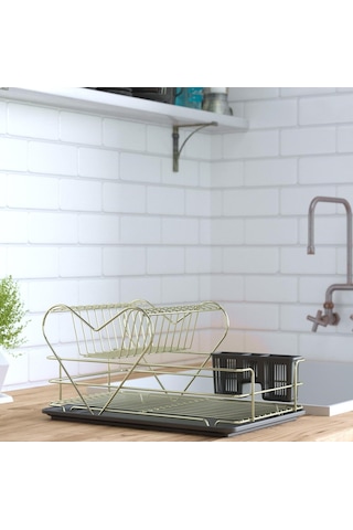 Teknotel İki Katlı Kalpli Tabaklık Bulaşıklık Gold Kb011 Altın