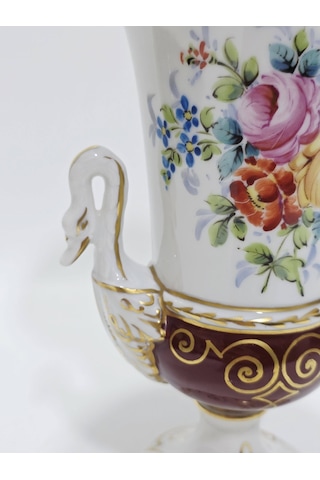Sevres Çiçek Desenli Porselen Vazo 28cm Çok Renkli