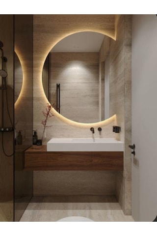 70x89 Cm Yuvarlak Led Banyo Aynası Dokunmatik, Dim Edilebilir, 3000k Günışığı Sarı
