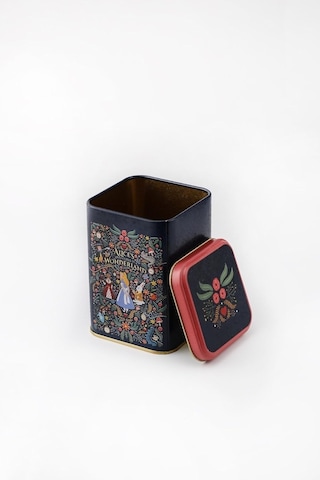 Evle-er022-9a Tales Alices Desenli Kare Metal Saklama Kabı 11x11 Cm Tales Alices
