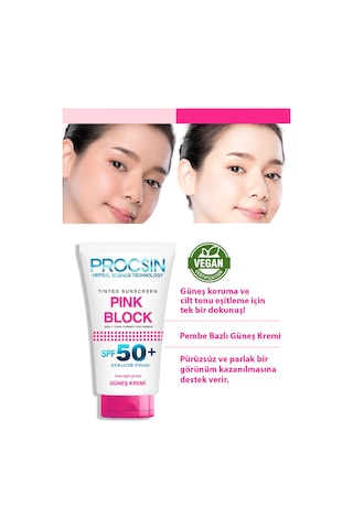 Procsin Pink Block Aydınlatıcı ve Ton Eşitleyici Güneş Kremi SPF50+ 50 ML