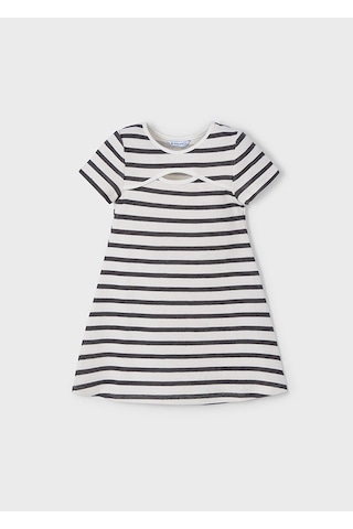Mayoral 3924 Kız Çocuk Beyaz-antrasit Çizgili Elbise Beyaz