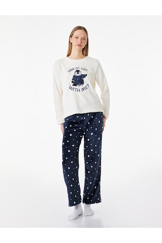 Koton Rahat Kesim Penguen Baskılı Polar Pijama Takımı Lacivert Desenli 6wlk40021mk