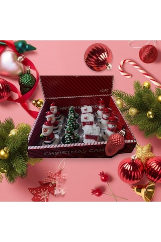 Vıp Deluxe 12 Adet Noel Tealight Mum Noel Baba Kardan Adam Çam Ağacı Noel Evi Gerçek Yılbaşı Mumu