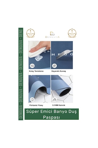 Banyopaspası Dayanıklı Nappa Deri Kaymaz Kauçuk Tabanlı Hızlı Kuruyan Gri Mavi Emici Banyo Duş Pasp Çok Renkli