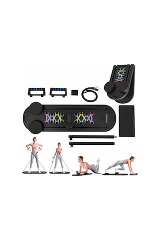 Missidea Çok Fonksiyonlu Siyah Pilates Ve Fitness Tahtası Direnç Bantlı Karın, Kol, Sırt Ve Core Egzersiz Aleti