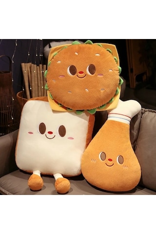 Zyzqstore Kızarmış Tavuk Burger Peluş Oyuncak, Süper Yumuşak, Çok Renkli, Tam Peluş Burger Çok Renkli