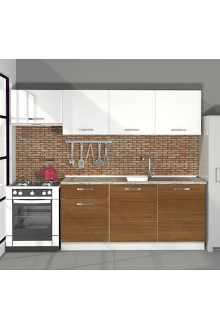 Decoraktiv Smart 240 Mdf Hazır Mutfak Dolabı - Tezgah Dahil - Ceviz Beyaz Beyaz - Ceviz