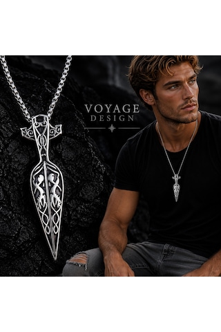 Paslanmaz Çelik Viking Mitolojisi Gungnir Kolye Odin'in Mızrağı Viking Kolye Antrasit