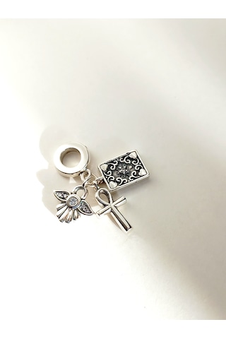 Gümüş Ankh Melek Pan Tasarım Bileklik Uyumlu Charm 1