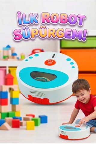 İlk Robot Süpürgem! Pilli Işıklı Süpürme Özellikli Hareket Eden Vakumlu Oyuncak Robot Süpürge