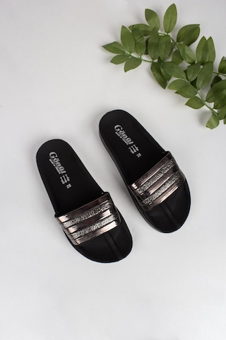 Kız Çocuk Simli Gold Detaylı Terlik-5676-koyu Kahve Koyu Kahverengi