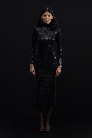 Mathilda Store Kadın Siyah Tasarım Payet Midi Elbise