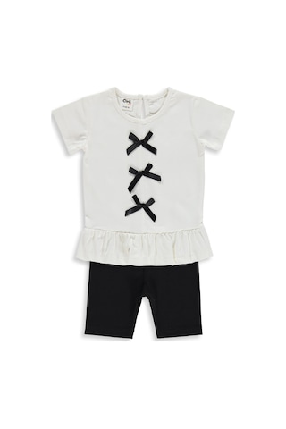 Civil Baby Fiyonk Düğme Baskılı 6-18 Ay Takım - Ekru