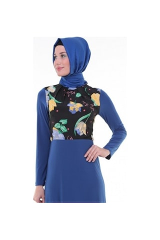 Nidya Moda Pilili Saks Elbise-4046Sx Saks