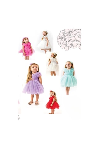 Kız Çocuk Pudra Tül Abiye İnçili Çiçek Taçlı Tül Elbise-1344 Pembe