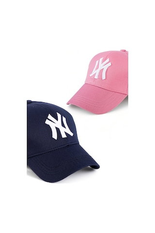 Unisex 2'li Set Lacivert ve Pembe Ny New York Beyzbol Şapka - Unisex Lacivert - Pembe